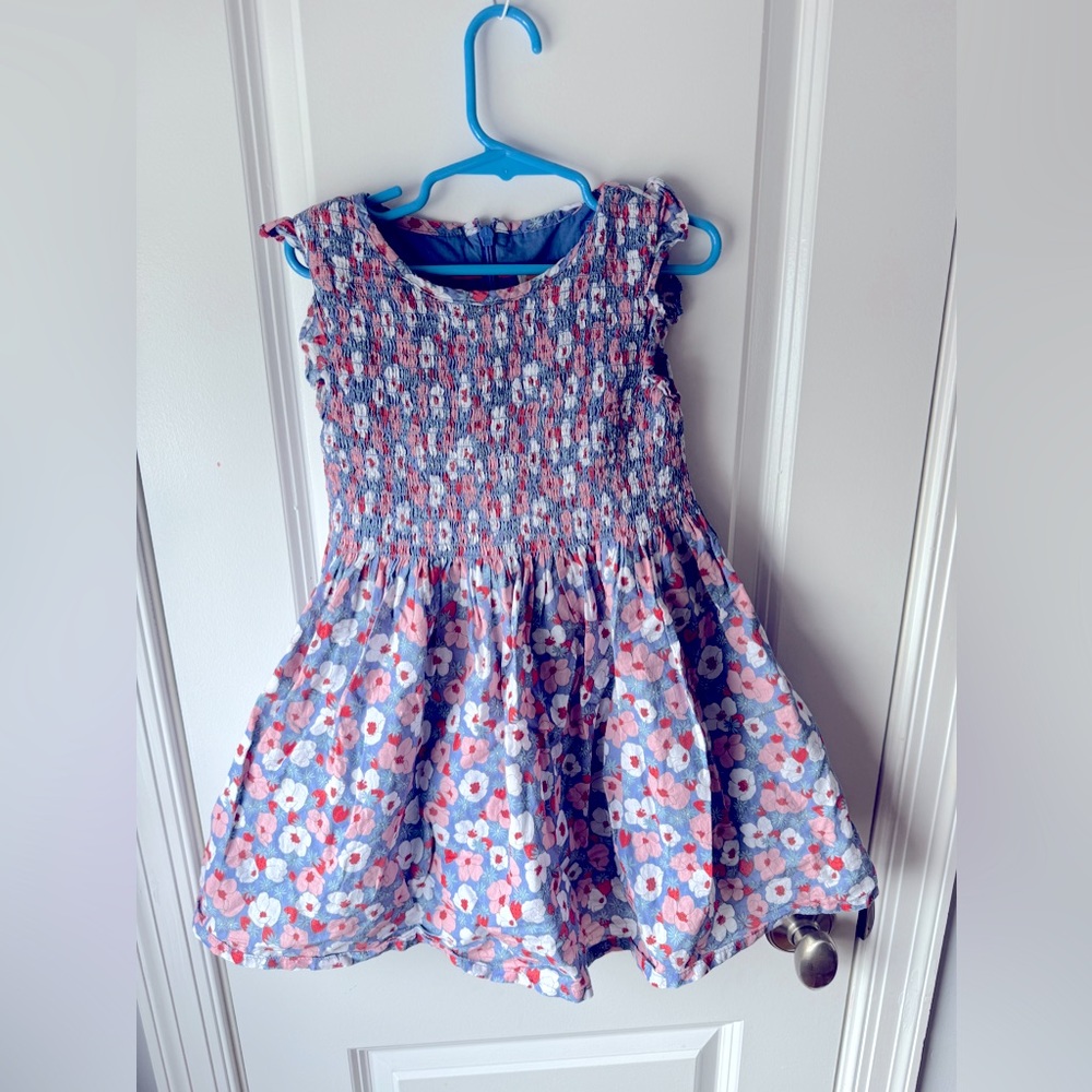 Mini Boden Smocked Floral Strawberry Dress